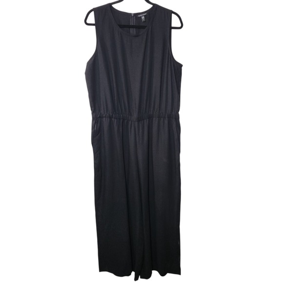Eileen Fisher Pants - Eileen Fisher Jumpsuit Women L Black Sleeveless Elastic Waist Pockets Wide Leg